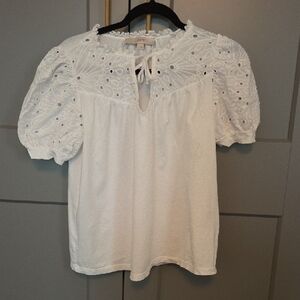LOFT White Eyelet Puff Sleeve Blouse